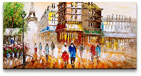 Paul Sinus Leinwandbild 120x60cm Paris Eiffelturm Cafés Romantisch Malerisch Kunstvoll