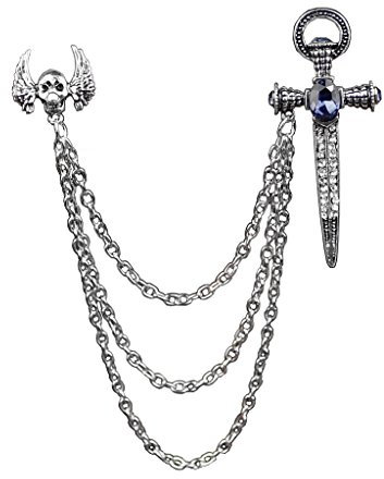 Sharplace Strass Silber Totenkopf Kette Anzug Pin Revers Brosche Herren Accessoires