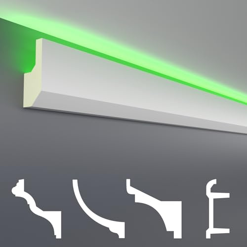 HEXIM LED Stuckleisten Sparpakete - Indirekte Beleuchtung mit Deckenleisten aus PU, leicht & lichtundurchlässig- (2m LED-7) Stuckprofil Profil