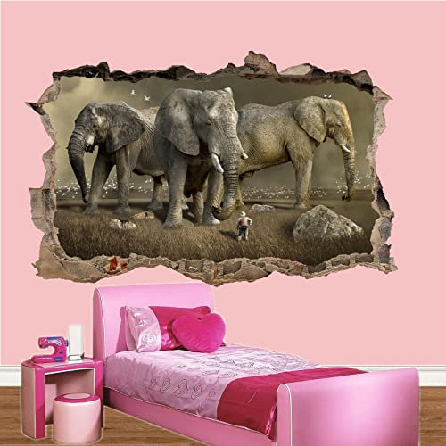 Kuletkear 3D Wandaufkleber, Elefant B 98 x H 65 cm, Wandtattoos Deko Wand Wandsticker für Zuhause, Badezimmer, Schlafzimmer, Wohnzimmer