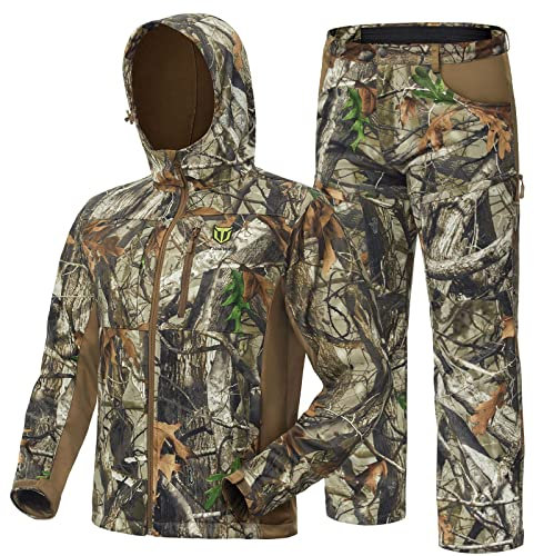 TIDEWE Jagdkleidung für Herren mit Fleecefutter, Sicherheitsriemen, wasserabweisend, geräuschlos, Jagdjacke und Hose