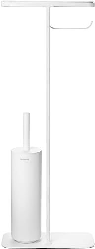 Brabantia - Mindset Mayordomo de Aseo - Estante de Baño, Portarrollos de Papel Higiénico & Escobilla de Inodoro Higiénica - Acero Resistente a la Corrosión - Fresh Blanco - 75,5 x 12,5 x 29 cm