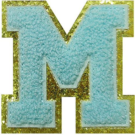 4Pcs Blue Chenille Letter, 2.2 Iron on Letters Patches, Chenille Letter Patches for Clothing (M)