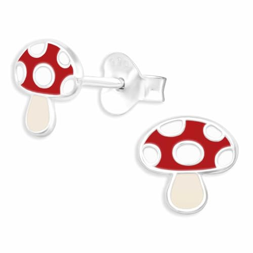 Monkimau Fliegenpilz Ohrstecker Ohrringe aus 925 Silber Schmuck Silberohrringe Medizinisch für Kinder Mädchen Damen Frauen