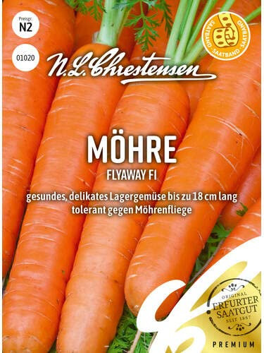 Chrestensen Saatgut, Möhrensamen Flyaway, F1, Packungsgröße N2, 3 m Saatband zur Anzucht von Karotten, Samenband für knackige Möhren, ideal im Garten, Balkonkasten und Hochbeet
