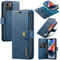 ZORSOME DG.MING for iPhone 14 Genuine Leather Wallet Case, Detachable 2 in 1 Split Leather Wallet Phone Cover,Magnetic Pouch Shell,Blue