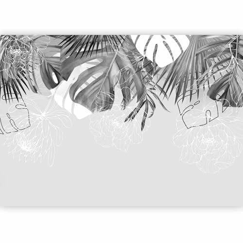 murando - Papier peint panoramique nature 350x256 cm - Revêtement mural décoration pour chambre salon - Design moderne - Gris blanc - Les plantes pétales fleurs élégant nature boho b-C-10271-a-c