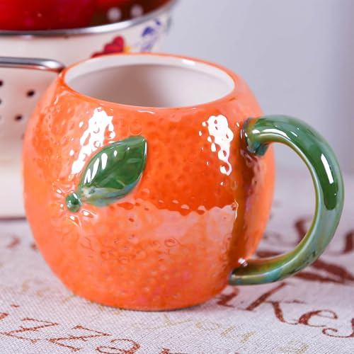 A.F.N.A.L Ceramic Mug for Home & Office, Creative Porcelain 3D Fruit Cup with Handle for Coffee, Tea, Juice, Milk & Water, 17oz. Orange Shape Mug Gift, 3.7 H