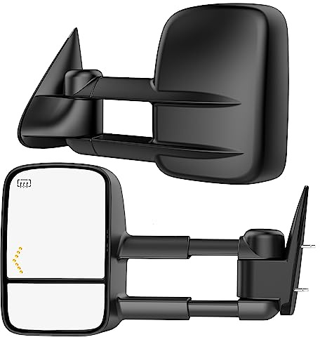 Heated Tow Mirrors Compatible with 2003-2007 Chevy Silverado GMC Sierra(2007 Classic) 1500 2500 3500, Tahoe Suburban Avalanche Yukon Escalade, Extended Trailer Towing Side Mirrors LED Turn Light