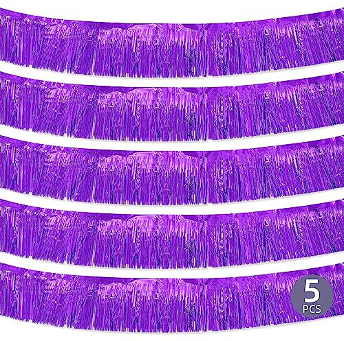 5 Stück 3 m lila Fransengirlande Folie Fransen Girlande Metallic Lametta Luftschlangen Fransen Hintergrund Banner für Parade Floats Geburtstag Party Dekorationen Halloween Weihnachtsdekoration (Lila)