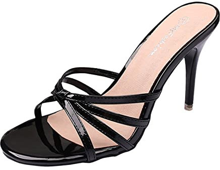 Damen Sandalen Elegant Mit Absatz - Pantoletten Schwarz Gold Natur Kork-Fussbett Offene Hausschuhe Mode Flip Flops Sexy