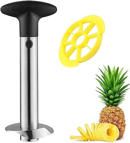 YUSHOW Pineapple Corer and Slicer Tool Combo,Premium Stainless Steel Pineapple Corer Remover,Stainless Steel Decorer Fruit Knife,Easy Core Remover,Easy Clean for Dishwasher Safe (Black)