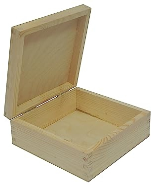 Wooden World – Kleine Holzkiste aus rohem Holz für Decoupage-Brandmalerei und Bastelarbeiten 10 x 10 x 5 cm
