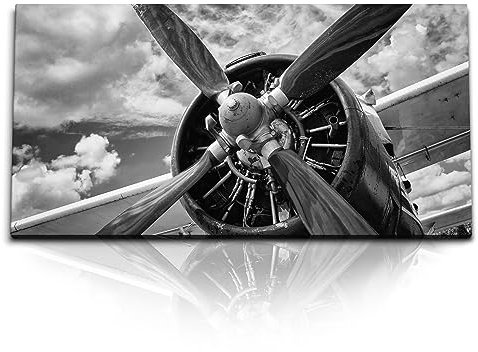Paul Sinus Kunstdruck Bilder 120x60cm Altes Flugzeug Propeller Propellermaschine Schwarz Weiß