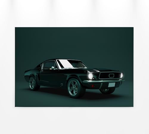 A.S. Création Leinwandbild Auto Mustang - Kunstdruck grün schwarz - 90x60 cm Querformat - Moderne Wanddekoration Schlafzimmer Wohnzimmer Küche - Bild auf Keilrahmen