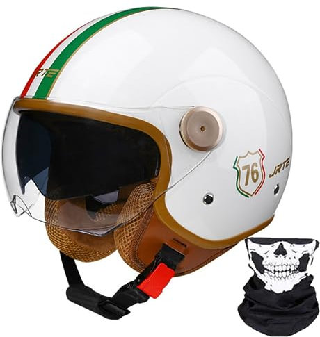 Vespa-Motorradhelm, Retro-3/4-Motorrad-Halbhelm Mit Offenem Gesicht Und Doppelvisier, Für Männer Und Frauen, Roller, ATV, Cruiser-Helm, ECE/DOT-Geprüft 6,M56-57cm