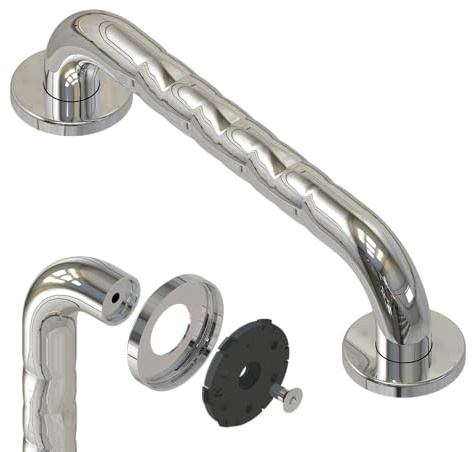 flexilife Wandgriff für Senioren, rutschfest & stabil, Badewannengriff Haltegriff Duschgriff für die Wand-Montage - Griffe für Dusche, Bad oder Badewanne (45 cm - Edelstahl glänzend mit Fingergrip)