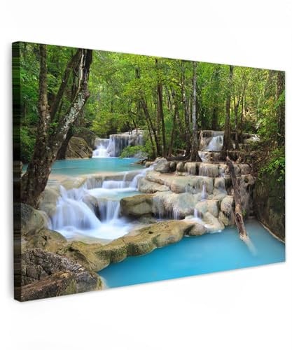 MuchoWow© Bild auf Leinwand Groß 120x80 cm XXL Schlafzimmer Bilder Wand Deko Wohnzimmer Modern Wanddeko Bilderwand Geschenk Wasserfall - Natur - Fluss - Wald - Wasser