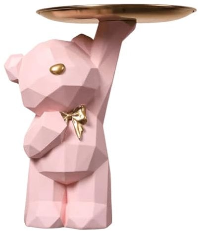 BLOOOK Statue Skulptur,Bär Figur Dekorative Tablett,Geschenk Muttertag Deko für Mütter,Tolle Mutter Beste Mama Geschenke,Mothers Day Gift for Mom,Bären Skulpturen Dekotablett,Schlüsselschale Rosa (A)