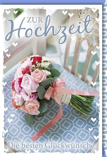 Verlag Dominique Hochzeitskarte Spruch Brautstrauß mit Rosen und rosa Band - mit Umschlag