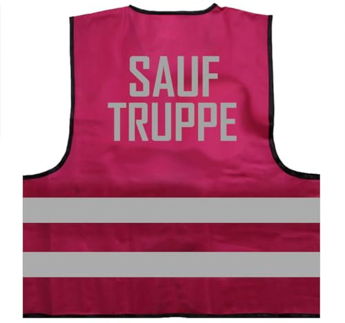 Sauftruppe lustiges Karneval Fasching Kostüm Verkleidung Warnweste BZW. Signalweste mit reflektierendem Aufdruck - Größe L/XL, Magenta