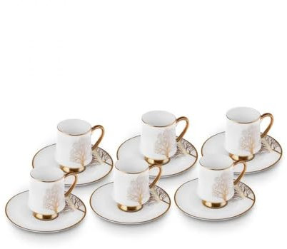 Karaca Afra Kaffeetasse für 6 Personen, 90 ml - Elegantes Kaffeeservice für gesellige Stunden - Enthält 6 Kaffeegläser mit einem Fassungsvermögen von jeweils 90 ml und 6 passende Teller