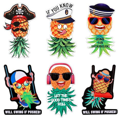 6 Stück umgedrehte Ananas-Kreuzfahrt-Türmagnete, lustig, groß, Karneval, Schiff, Kabine, Tür, Dekoration, magnetisch, für Kühlschrank, Kühlschrank, Auto-Dekoration