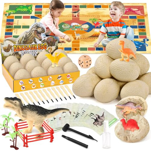 Subtail Dino Ausgrabungsset für Kinder - Ei Dinosaurier Archäologie Spielzeug Party mit Speziellen Fliegenschachmatte | Szenenbäume - Dinosaurier Figuren Geschenk ab 3 4 5 6 7 Junge Mädchen