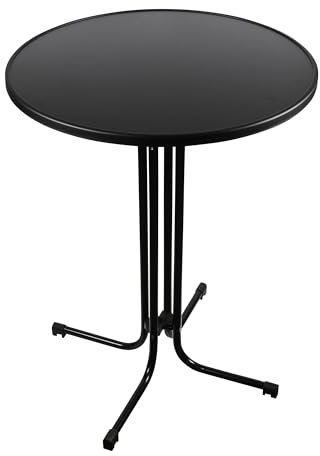 Stehtisch Partytisch schwarze runde Platte D80 x H107 cm Holzwerkstoff beschichtet, Bartisch schwarzes Metallgestell klappbar, stabiler Biergartentisch, Bistrotisch für Innen u. Außen