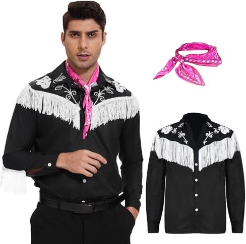 AJGEGJE Costume de cowboy pour homme avec écharpe, chemise de cowboy de film, carnaval, Halloween, cosplay pour homme