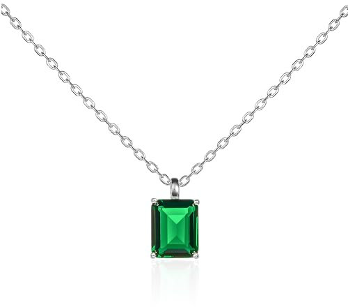 namana Smaragdgrüne Halskette mit Anhänger für Damen und Mädchen mit einem rechteckigen Solitärstein, zierliche Halsketten für Frauen aus 925er Sterling Silber mit einem grünen Stein im Smaragdschliff