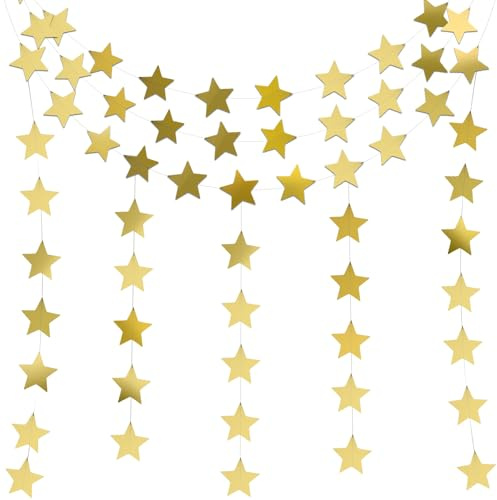 WUMUZAI Stern-Girlande, 20 m, hängende Stern-Dekorationen, Papierstern-Girlande, Banner, Schnurschlangen für Geburtstag, Babyparty, Weihnachten, Party, Hochzeit, Urlaub, Dekoration, Spiegel-Glitzer,