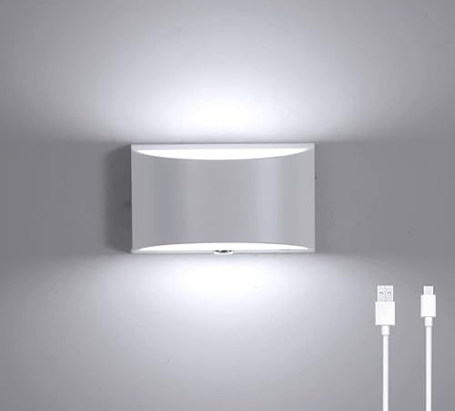 Applique murale d'intérieur - Sans prise de courant ni perçage - Intensité variable - Avec batterie - Contrôle tactile - Pour chambre à coucher, escaliers, salle de bain, salon (blanc, blanc froid)