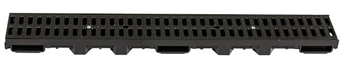 ScarMaxx - A15 Entwässerungsrinne Flach, Schmal - aus Kunststoff, mit Gitter, Befahrbar - 1 m lang, 13 cm breit - für Terasse, Garten - Bauhöhe 60mm - Stegrost Classic Schwarz