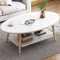 Anmas Power Table Basse Ovale Moderne Table,Double Couche en Bois avec étagère Épaisseur de la Planche 15 mm, Blanc End Table avec Pieds en pin pour Salon et Appartement(100x40x40)