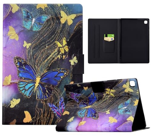 Hülle für Samsung Galaxy Tab A 10.1 Zoll 2019 SM-T510 / T515 Tablet, Premium Leder Ultradünn Leicht Smart Schutzhülle mit Ständer, Mehrfachwinkel, Kartensteckplatz, Schmetterling