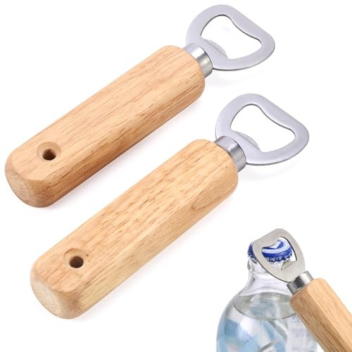 Mynoozi 2 Stück Holz Flaschenöffner, Tragbare Bierflaschenöffner, Flaschenöffner Personalisiert Unterstützung für DIY, Bottle Opener für Küche, Bar, Camping