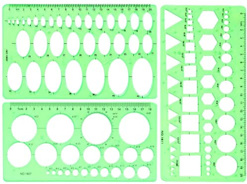 SenseYo 3 Pack Plastic Circle Template Stencil Round Measuring Geometric Circle Oval Stencil Ruler Drafting Drawing Tools Set Architecture Supplies for Office Building Formwork Studying Designing