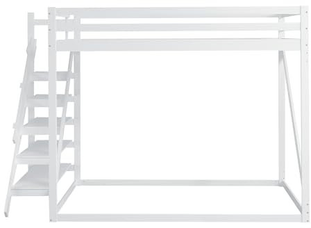BXEYXE Kinderbett Hochbett 140x200 mit Sicherheitsleiter, Etagenbett aus Massivholz mit Lattenrost geeignet für Kinder, Jugendliche und Erwachsene weiß