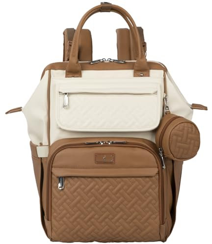 BabbleRoo Wickeltasche Rucksack Multifunktionale Große Wickelrucksack Babytasche mit Wickelauflage & Kinderwagengurten & Schnullertasche, Unisex Reise-Rucksack Windeltasche, Karamell Creme