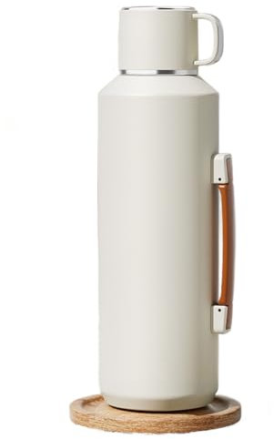 Simcat Bouteille d'eau isotherme en acier inoxydable 316 (autonomie 24 heures), bouteille d'eau chaude et froide avec tasse de voyage pour les trajets quotidiens (blanc, 1 500 ml)