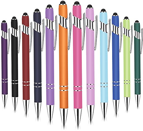Penna a Sfera Stilo 12 Pezzi Penna Touch Screen Retrattile 2 In 1 Capacitiva Penne per Touch Screen Nero Inchiostro 1.0 mm