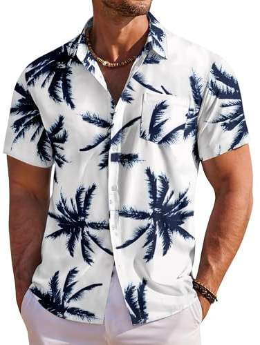 COOFANDY Men's Hawaiian Shirts Short Sleeve Summer Shirts for Men Tropical Holiday Beach Shirt with Front Pocket