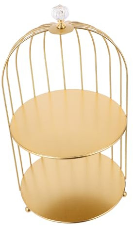 HOLIDYOYO Goldener Vogelkäfig Tortenständer 2 Etagen Dessert Präsentationsständer Servierständer Multifunktions Aufbewahrungsorganisator Für Cupcakes Lebensmittel Kosmetik