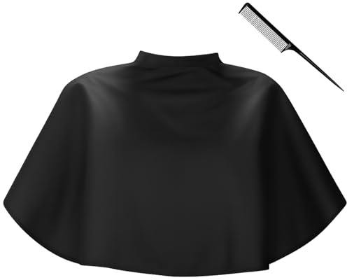 1 Pezzi Nero Mantello Corto Parrucchiere,Länge 81 cm x Breite 74 cm Mantella Taglio Capelli,Impermeabile Scialle parrucchiere,Regolabile Mantella Protettiva,per Trucco