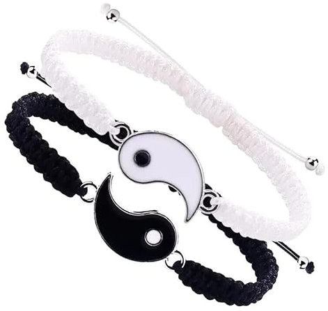 Tied By Love Matching Yin and Yang Adjustable Rope Bracelets for Best Friends Couples Partners Boyfriends Girlfriends Valentine's Day Gifts
