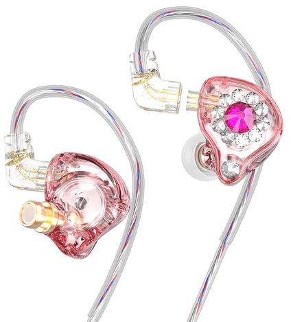 Piluyaa Auriculares con cable IEM para juegos con 1DD, AK6 Spark desmontable en el oído, auriculares HiFi, sonido de graves con controlador dinámico de 11 mm para videojuegos, música, juegos, rosa