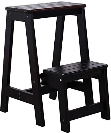 Sgabello a 2 gradini in legno a scala, sgabello da cucina, giardino, scaletta per uso domestico, piccolo, antiscivolo, per interni ed esterni, noce nero