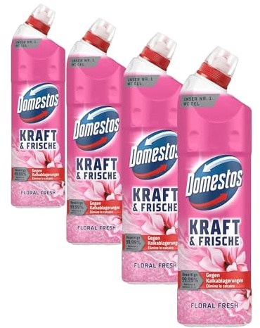 Domestos Kraft & Frische WC Gel Floral Fresh Reinigungsmittel mit frischem Blumen-Duft für hygienische Sauberkeit 750 ml 1 Stück (Packung mit 4)