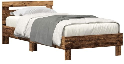 vidaXL Bettrahmen mit LED Altholz 90 x 200 cm Holzwerkstoff, Modernes Bettgestell, langlebige Schlafzimmermöbel, LED mit USB, schickes und stilvolles Design, multifunktional Rectangular